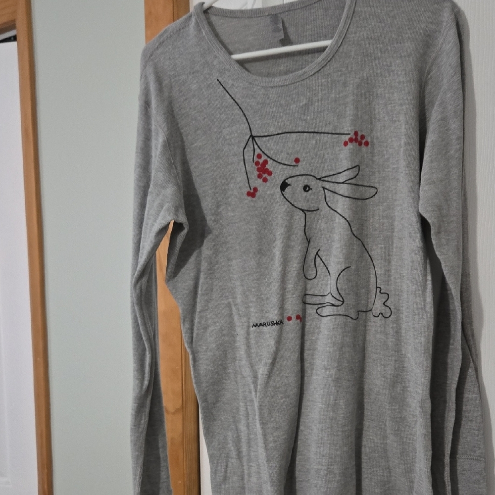 Gray Long Sleeve Top with Rabbit Design